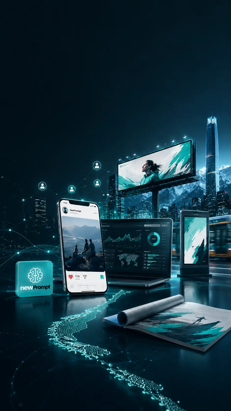 Campañas de newprompt en pantallas digitales, vía pública y medios impresos